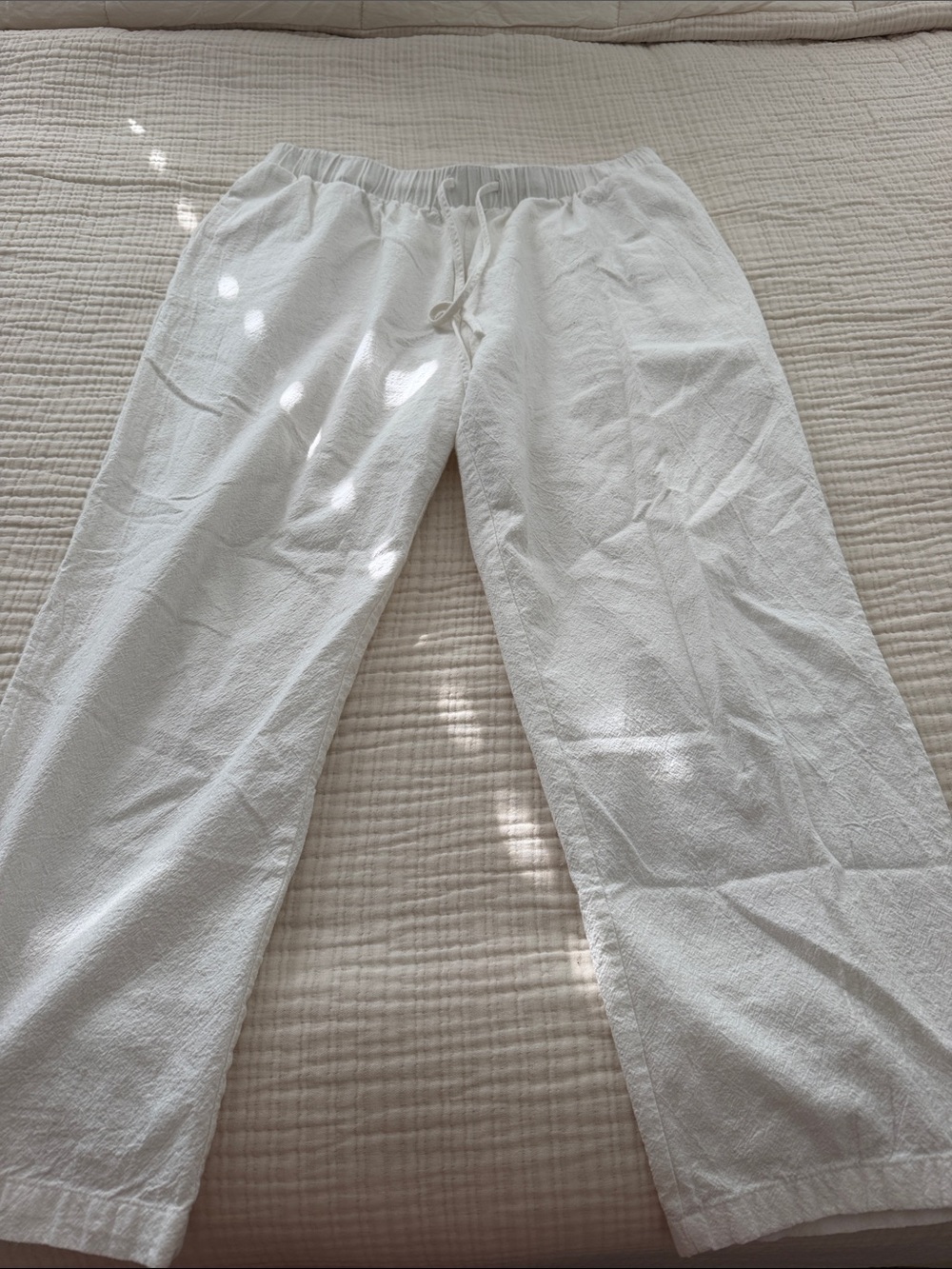 Relaxed White Drawstring Lounge Pants